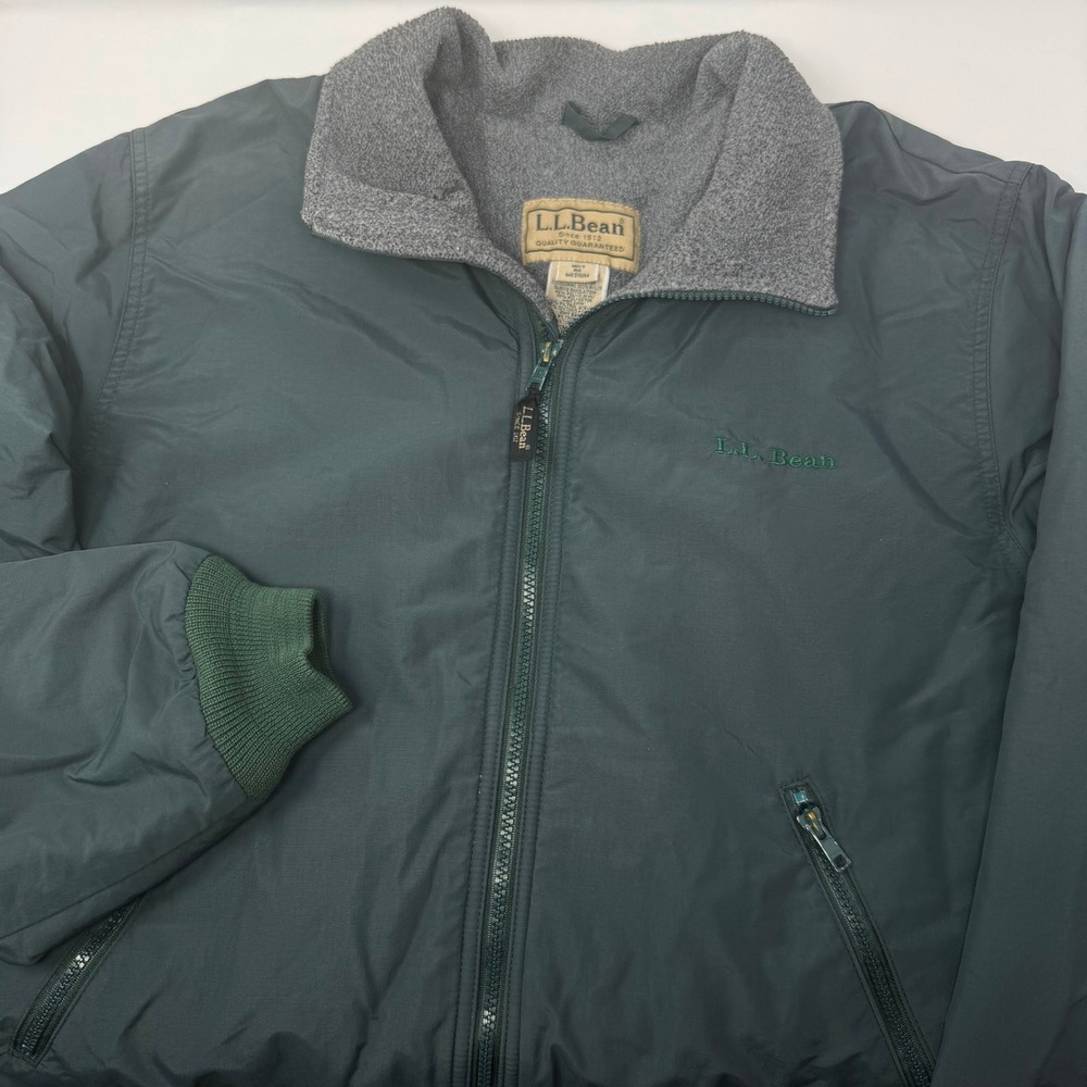 Vintage LL Bean Fleece Lined Full Zip Bomber Jacket Green Mens Size Medium